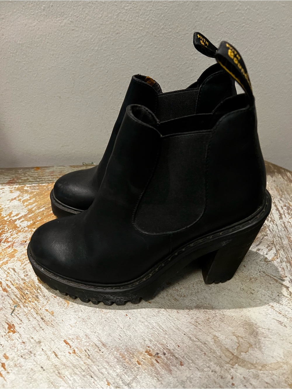 Dr. Martens Black Leather Chelsea Heeled Ankle Boots Grunge Goth Whimsigoth